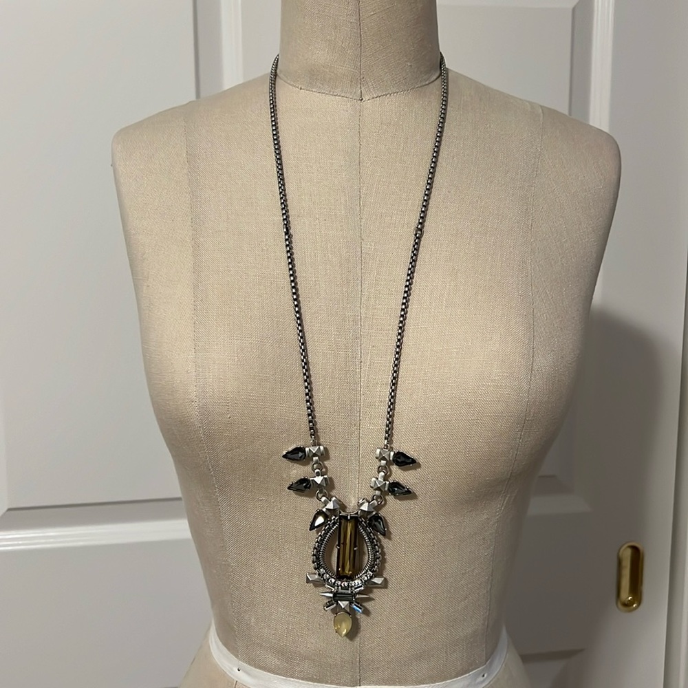 Stella & Dot Gunmetal Necklace with Smoky and Yellow Accents